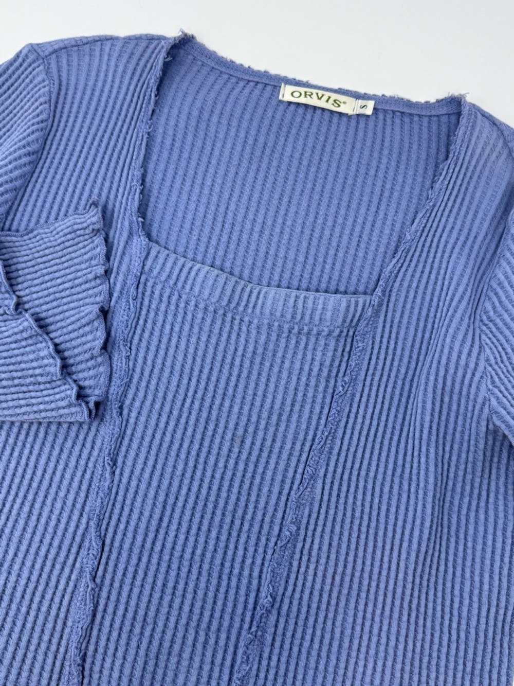 ORVIS Women's Periwinkle Ribbed Knit Square Neck Casual Stretch Top Sz Small B1